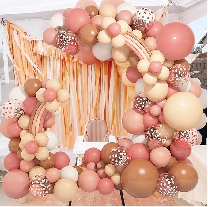 Amandir 154 Pcs Boho Balloon Arch Garland Kit, Retro Dusty Rose Pink Blush Brown Nude Balloons for Boho Theme Birthday Baby Shower Wedding Party Decorations Supplies