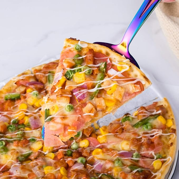 Rainbow Pie Cake Server Set, GoGeiLi 3-Piece Stainless Steel Dessert Server Spatula for Pizza, Pastry, Cheese, Dishwasher Safe