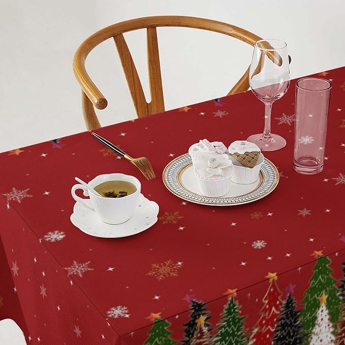 YCness Christmas Tablecloth Christmas Trees Snowflake Colorful White Black Green Red Table Cover Washable Seasonal Table Decor for Party Picnic Dinner 55x75 Inch Rectangle