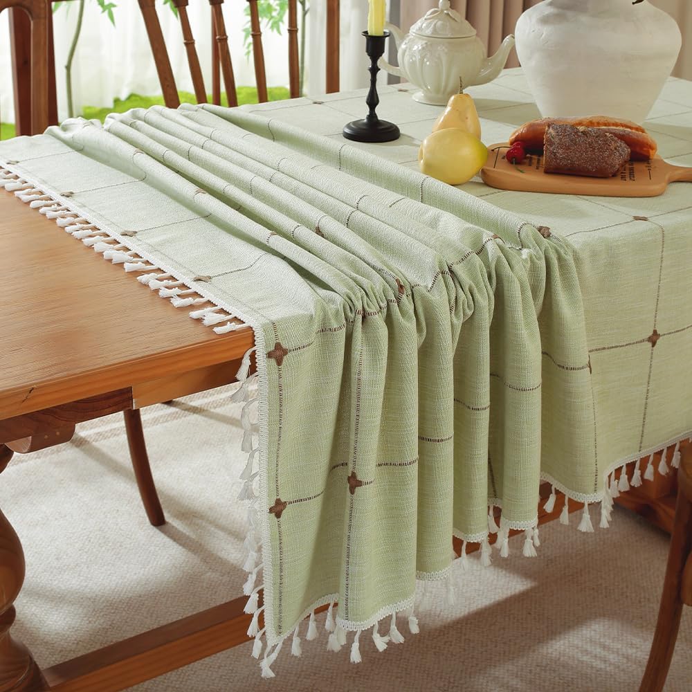 Pahajim Rustic Linen Tablecloth Cotton Rectangle Table Cloth for Kitchen Dining with Tassel Plaid Waterproof Tablecloths Rectangle/Oblong,55''x71'',4-6 Seats