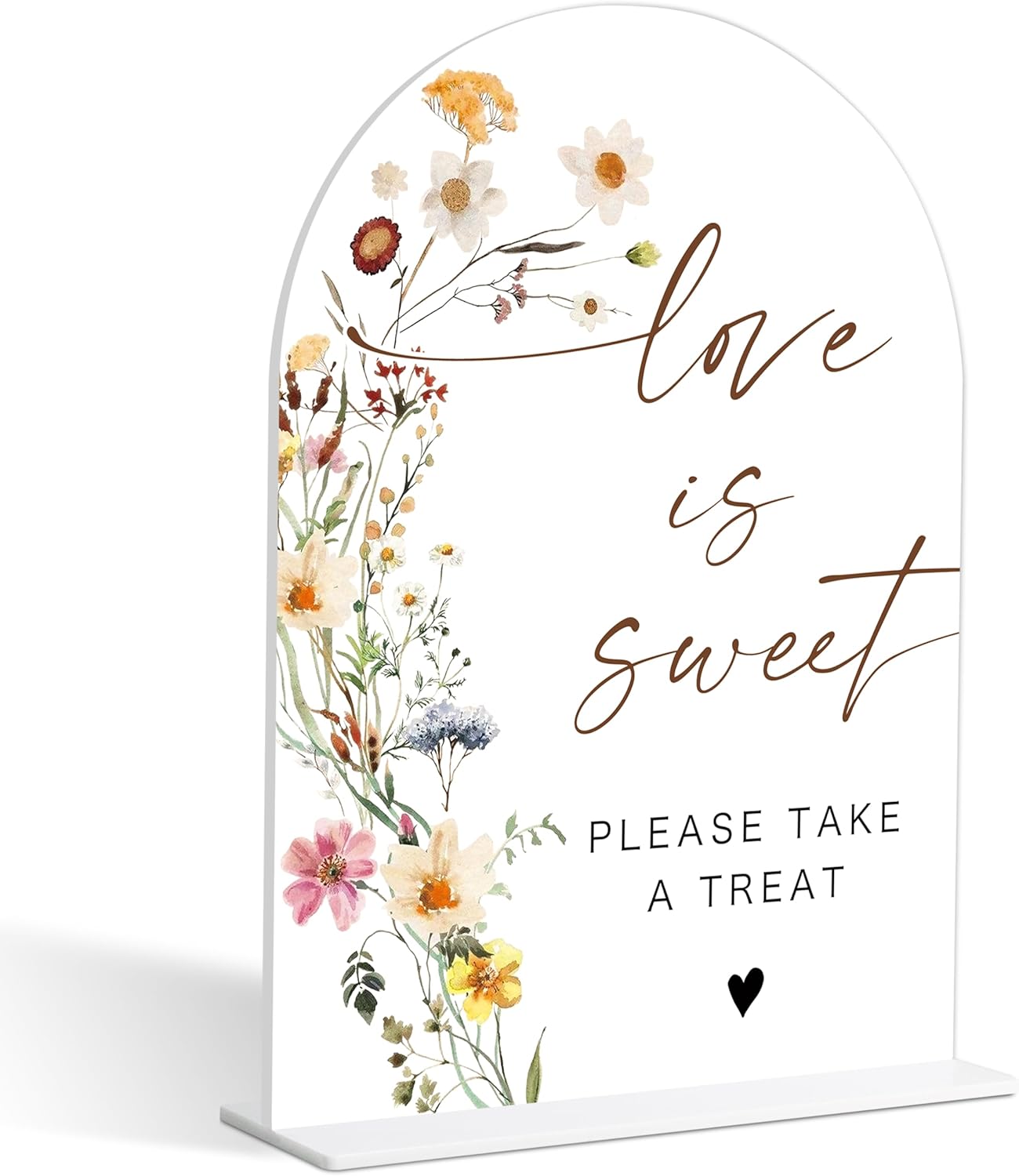 Love Is Sweet Sign for Dessert Table, Flower Style Bridal Shower Sign for Wedding, Engagement and Reception, Dessert Table Decorations, Wedding Shower Favors, 6X8 Inch Acrylic Arch Sign with Stand,16