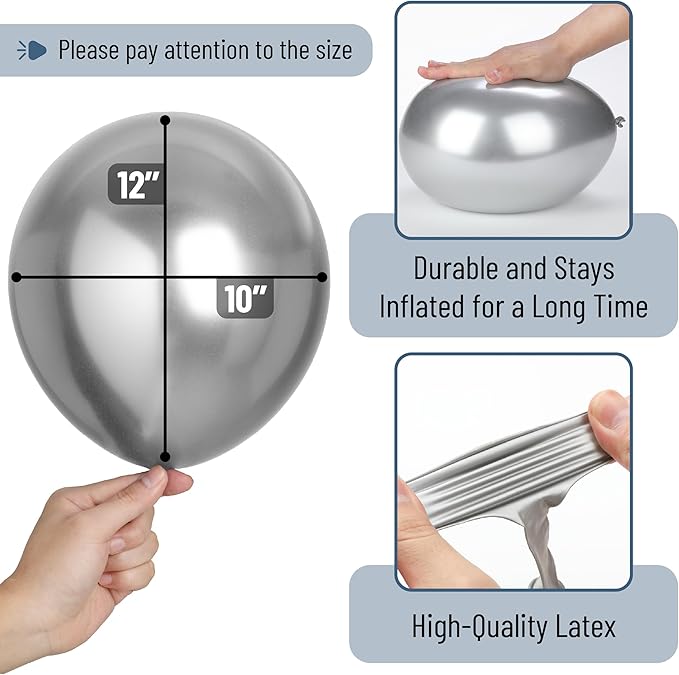 Mr. Pen- Metallic Balloons, 12 Inch, 54 Pack, Metallic Silver Balloons for Birthday Party