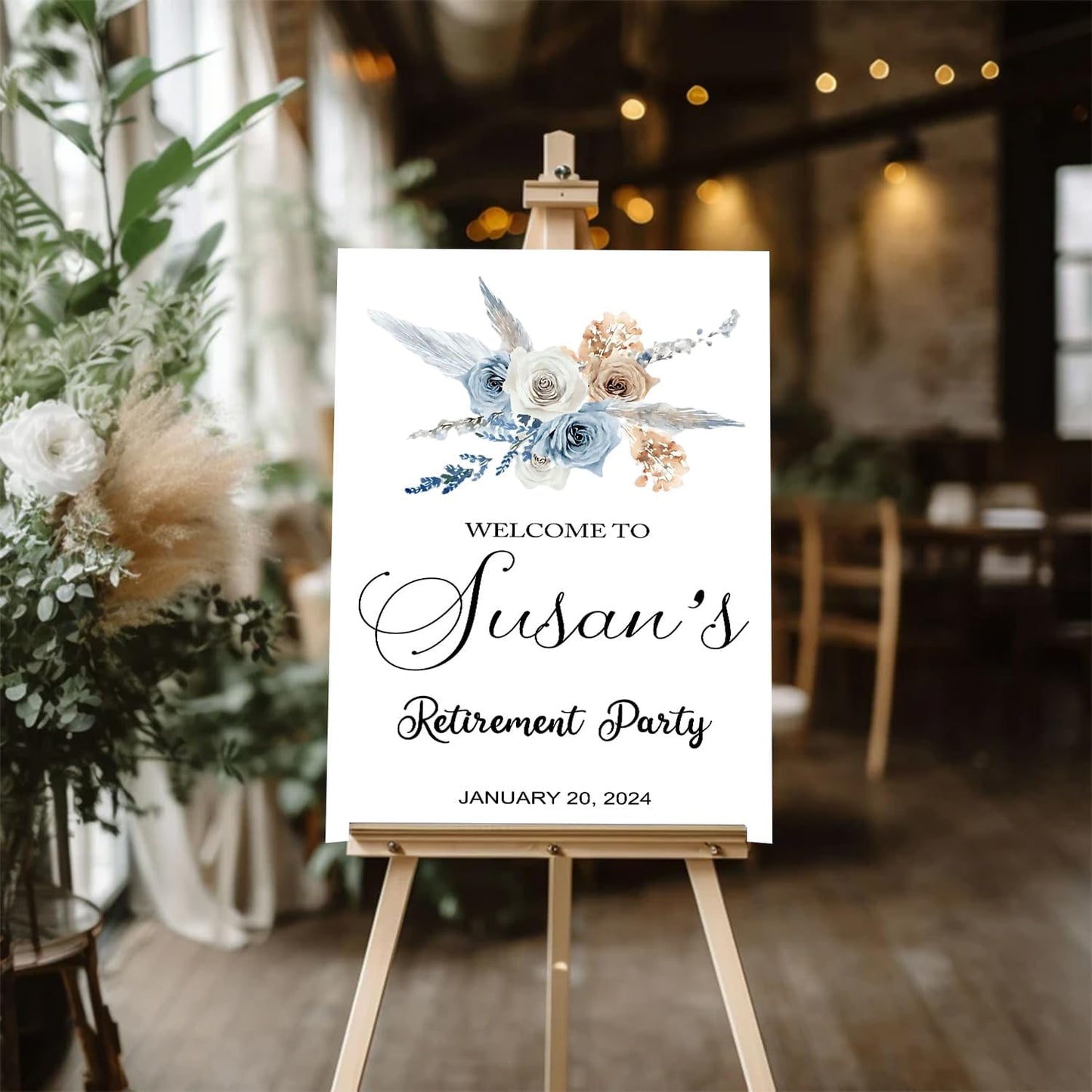 Personalized Blue Retirement Party Sign, Rustic Luncheon Welcome Sign
