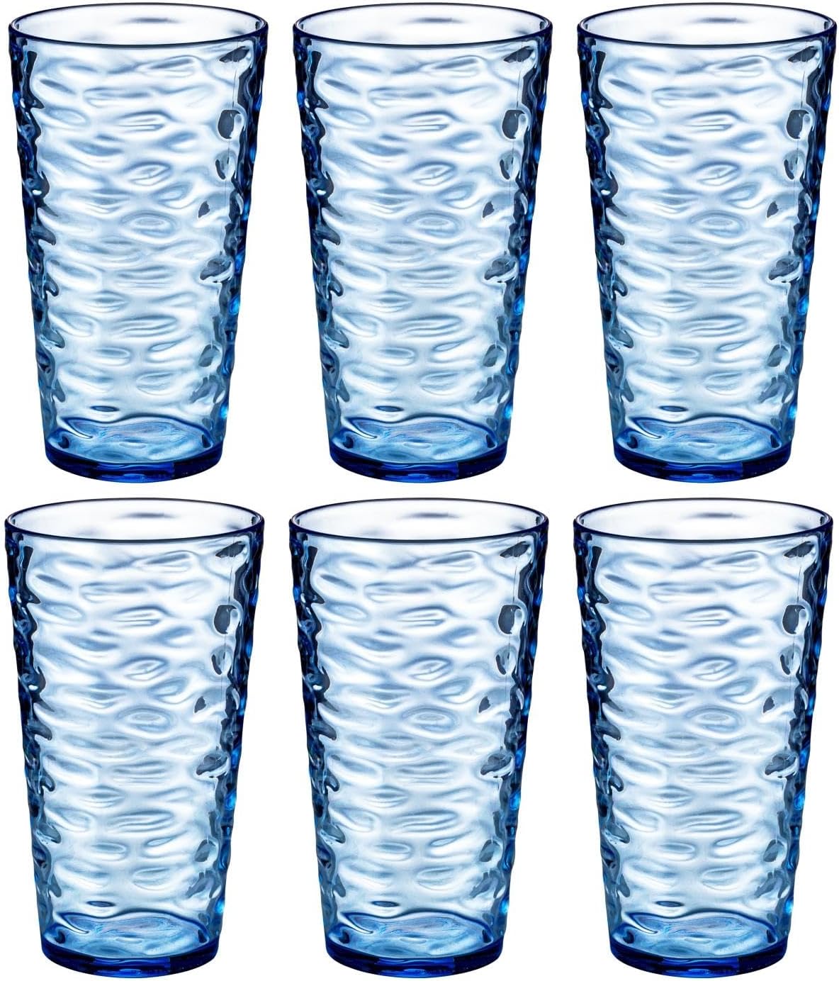 20-ounce Plastic Tumblers, Acrylic Drinking Glasses High-Balls, set of 6 Blue Reusable Plastic Cups, Stackable, BPA-Free, Shatter-Proof, Dishwasher-Safe