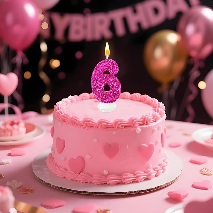 Zailo Birthday Number Candles, Glitter Number Candle Cake Decorations with Sequins, Cupcake Decorations for Girls, Women, Party Anniversary Celebrations (Number 6, Bright red)