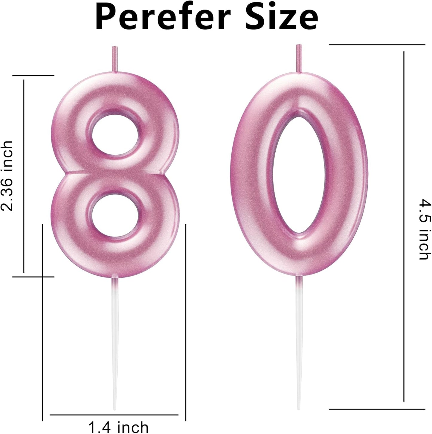 Pink Number 80 Candle Happy Birthday 3D Number Candles for Birthday Cake Party Decoration Wedding Anniversary Celebration Supplies