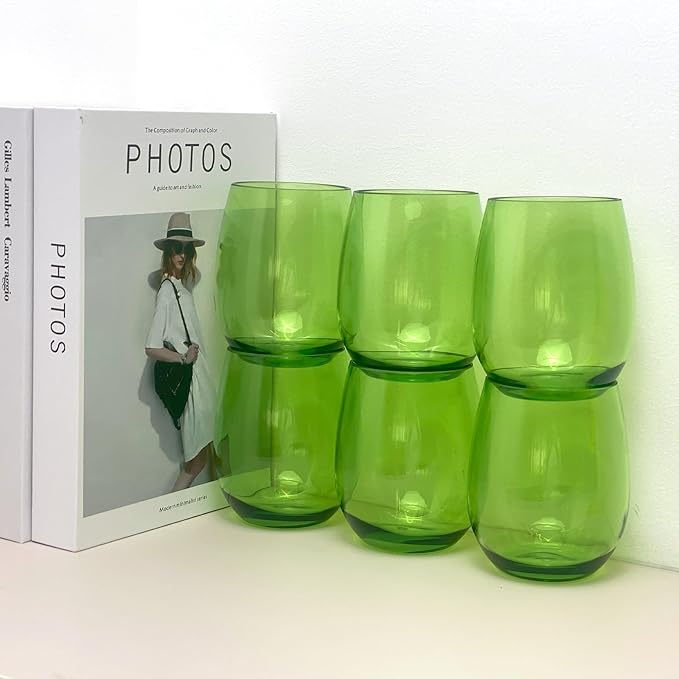 Set of 6 Acrylic Wine Glasses, 20-ounce Plastic Tumbler for Party Use,BPA Free,Dishwasher Safe (Green)
