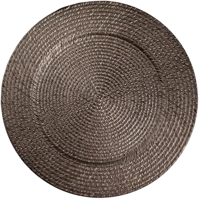 Efavormart 6 Pack | 13" Natural Brown Acrylic Plastic Rattan-Like Charger Plates, Round Disposable Dinner Serving Plates