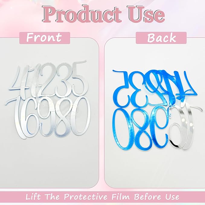 2 Sets Acrylic Number Cake Toppers - Silver Mirrored 0-9 Cake Decoration for DIY Wedding, Anniversary, Birthday & Party Decoration
