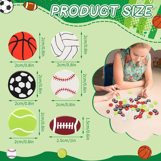 80pcs Sports Ball Polymer Clay Ornaments, Football Basketball Baseball Soccer Volleyball Tennis Table Scatters Vase Filler for Holiday Decoration Party Favors Arts Craft Supplies