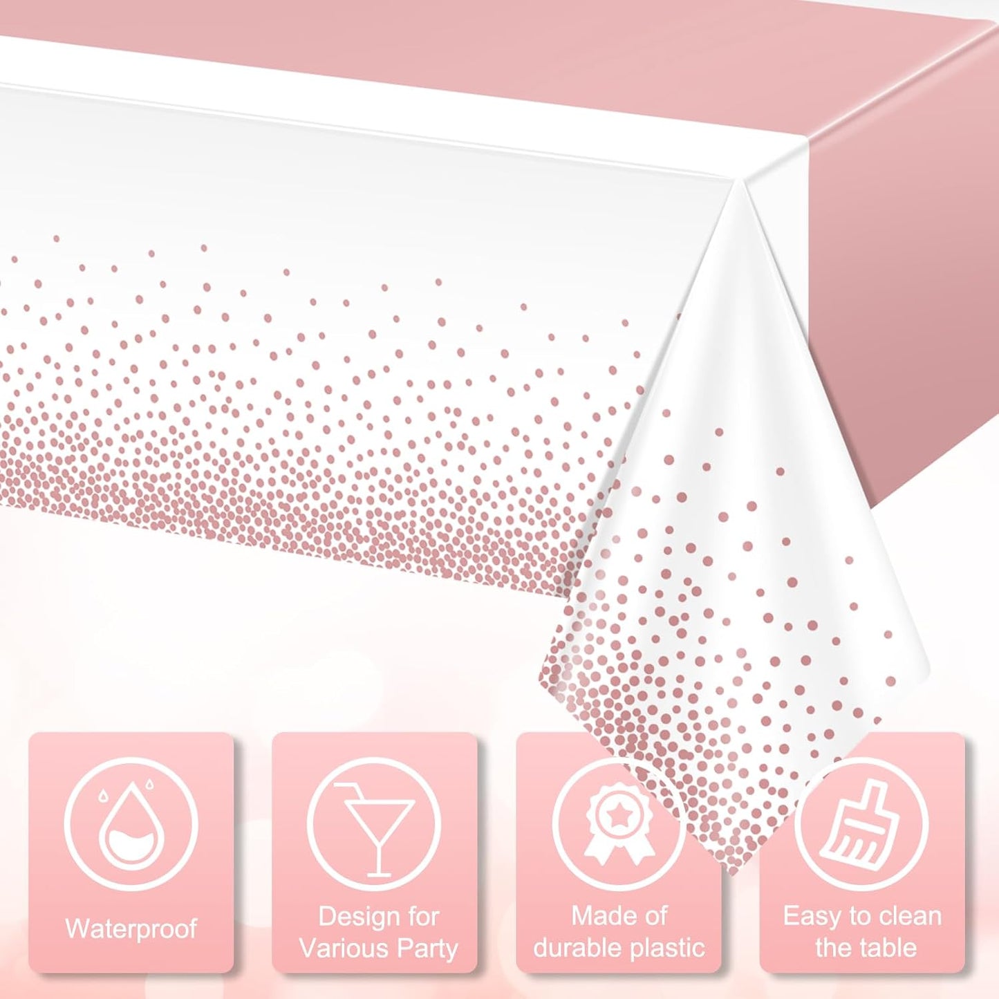 6Pcs White and Rose Gold Tablecloth Party Decorations,Plastic White Table Cloth Printed Rose Gold Table Runner Disposable Rectangle Table Cover for Birthday Anniversary Wedding Grad Party,54 x108 Inch
