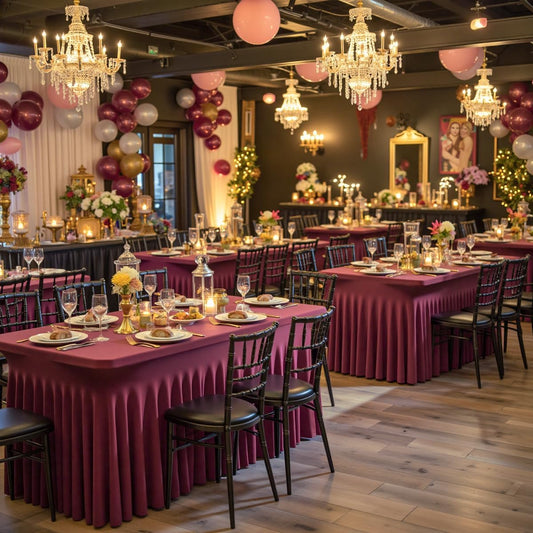 Outpain 8ft Spandex Table Cloth for Standard Folding Tables-4Pack Burgundy Table Cloth Table Protector for Party, Wedding, Cocktail, Banquet, Festival