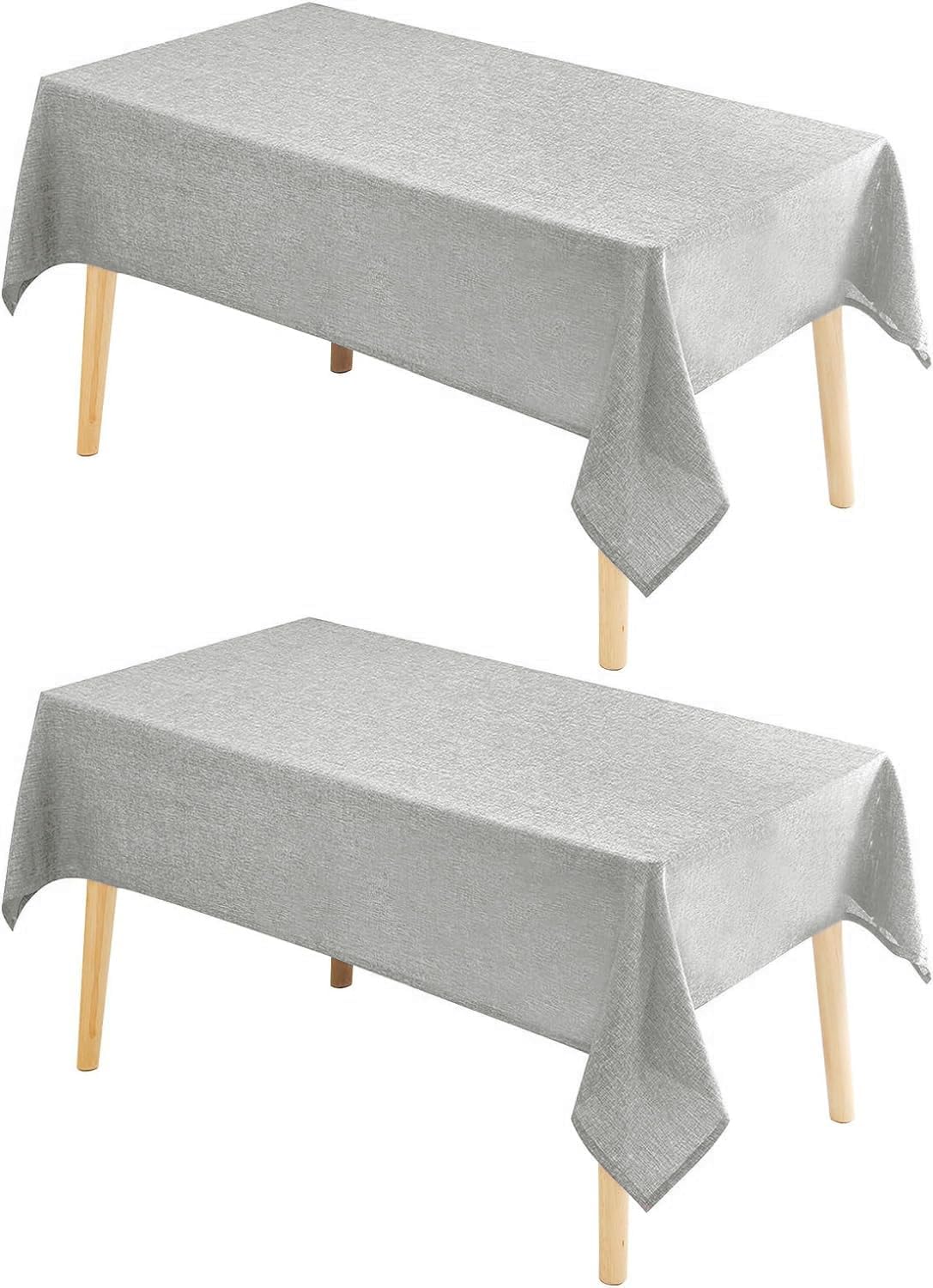 Hiasan 2 Pack Faux Linen Rectangle Tablecloth - Wrinkle and Stain Resistant Washable Table Cloth for Kitchen Dining Room Holiday Table Cover for Party Dinner, Light Grey, 60 x 120 Inch
