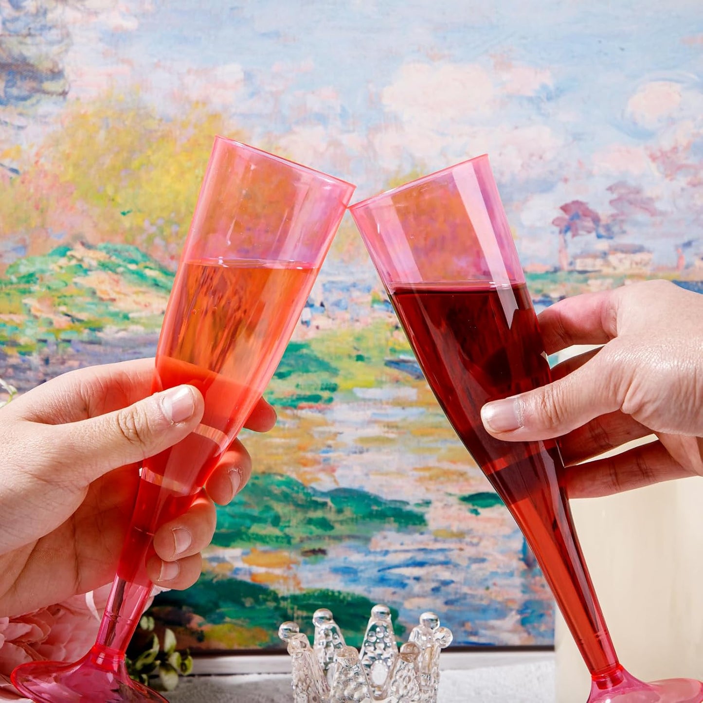 WDF 36 Pack Clear Pink Plastic Champagne Flutes - 7OZ Pink Champagne Flutes Plastic, Champagne Glasses Disposable for Party