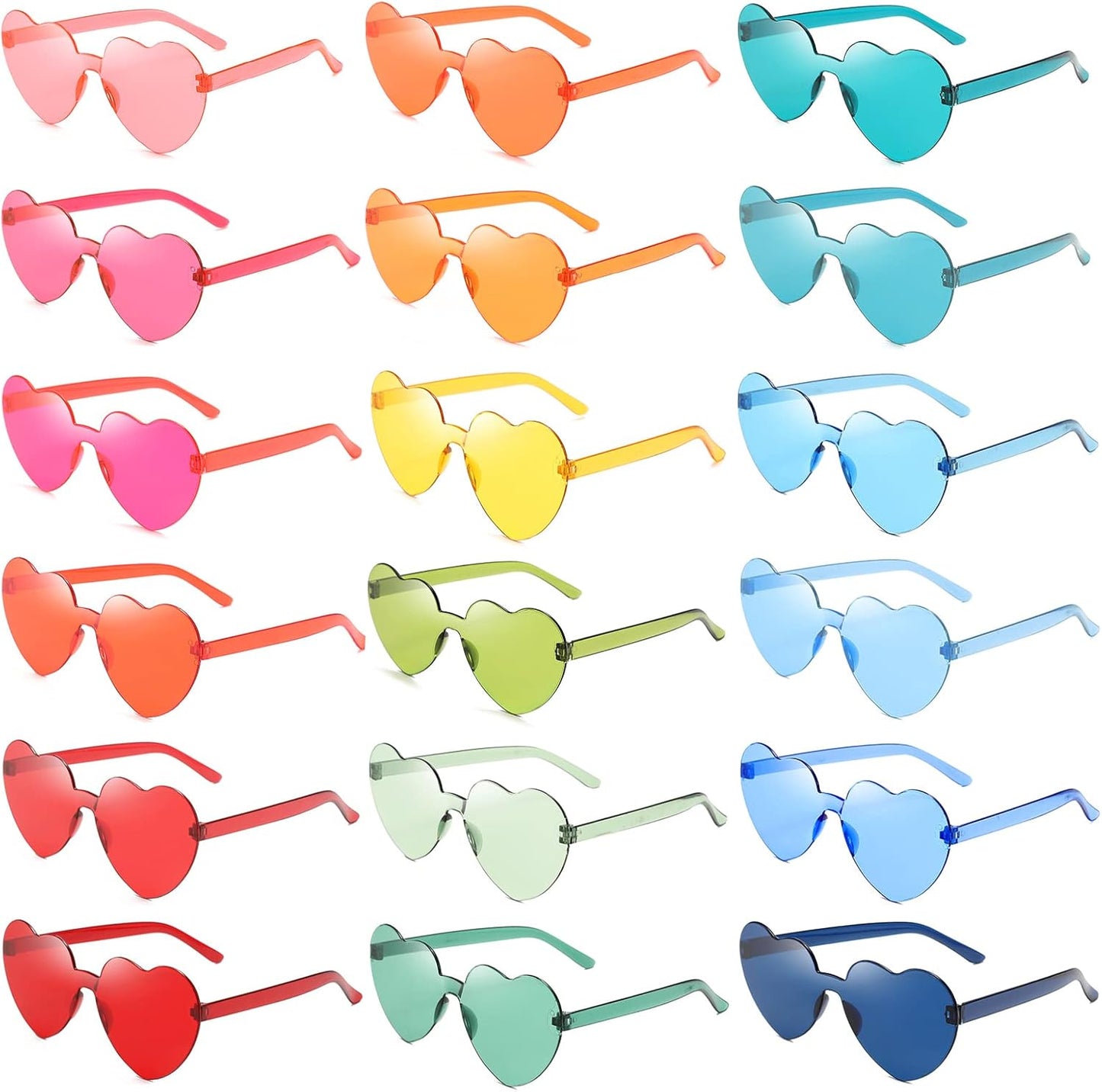 18 Heart Shape Rimless Sunglasses Transparent Candy Color Party Glasses Colored Eyewear for Women