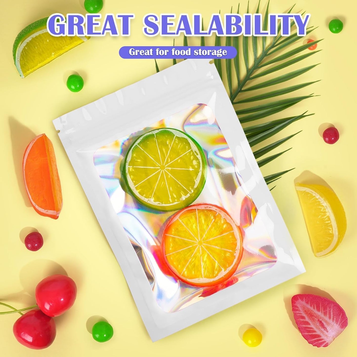 300 Pcs Mylar Bags, Smell Proof Bags Foil Pouch, Holographic Resealable Bags for Small Business, Candy Sample Jewelry Bag Sealable Packaging for Party Favor Food Storage 3x5in-White)