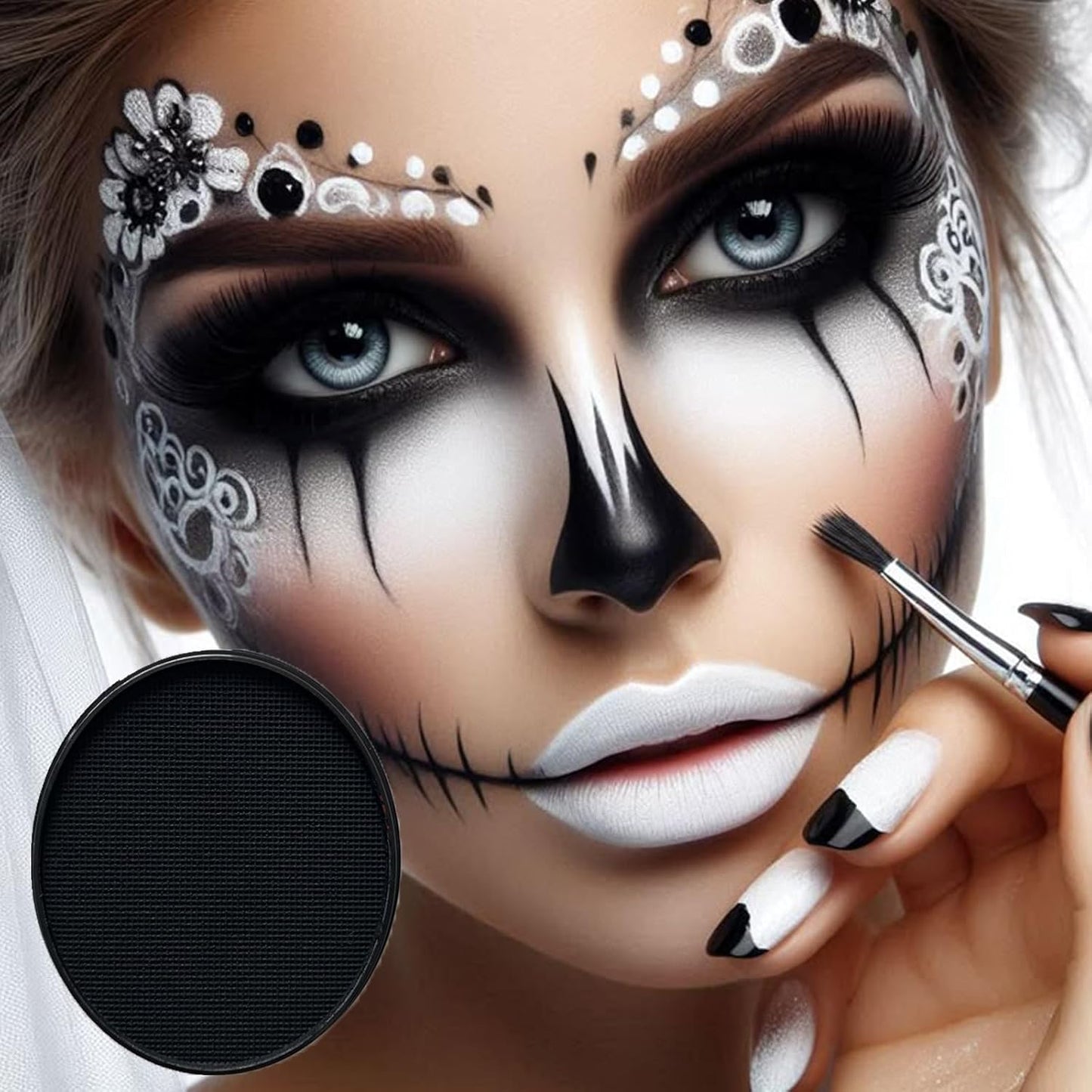 Black Face Body Paint (30gm), Water Activated Face Painting Kit for Kids & Adults, Non-Toxic SFX Makeup for Halloween Skeleton Skull Clown Special Effects Costume Cosplay & Parties