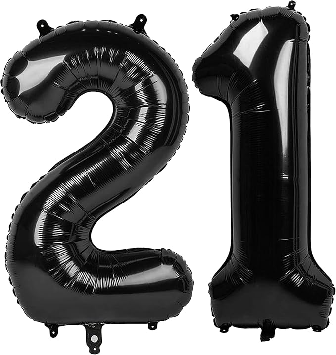 Black Number 21 Balloon 40 Inch, 21st Birthday Party Decorations for Children, Giant 21 Foil Balloon for Party Supplies