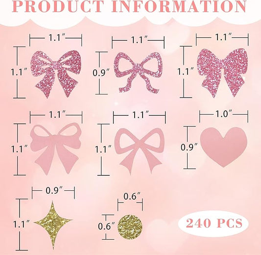240 Pcs Pink Bow Confetti, Bow Theme Glitter Table Scatter for Coquette Engagement and wedding Party Decoration(Golden)