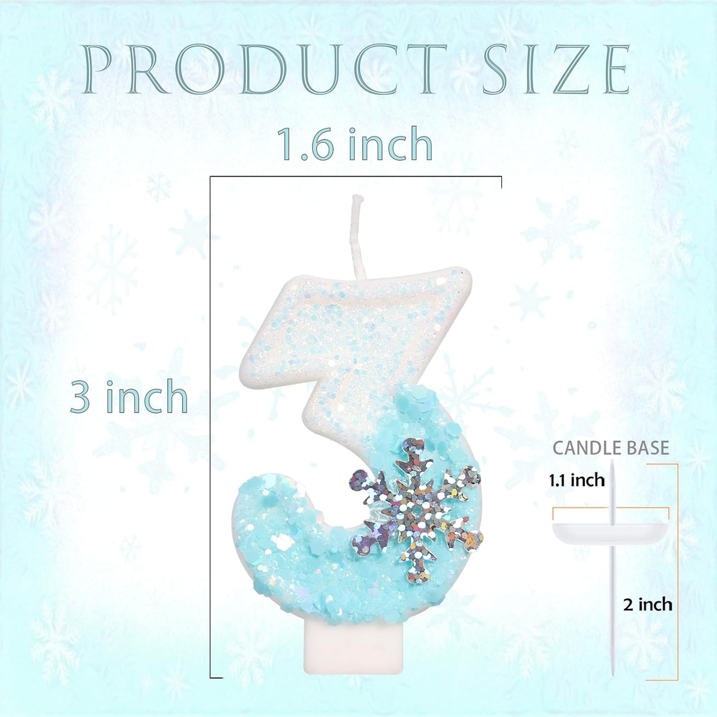 Sky Blue Frozen Themed Birthday Candles, Birthday Candles for Party Supplies, 2.76 inch Number 3 Candle Cake Topper Decoration (Number 3)