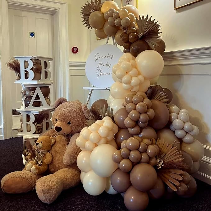 Brown Balloons Arch Kit, 162pcs Neutral Boho Brown Apricot White Balloons Garland for Bear Baby Shower Bohemian Neutral Jungle Safari Birthday Party Decorations
