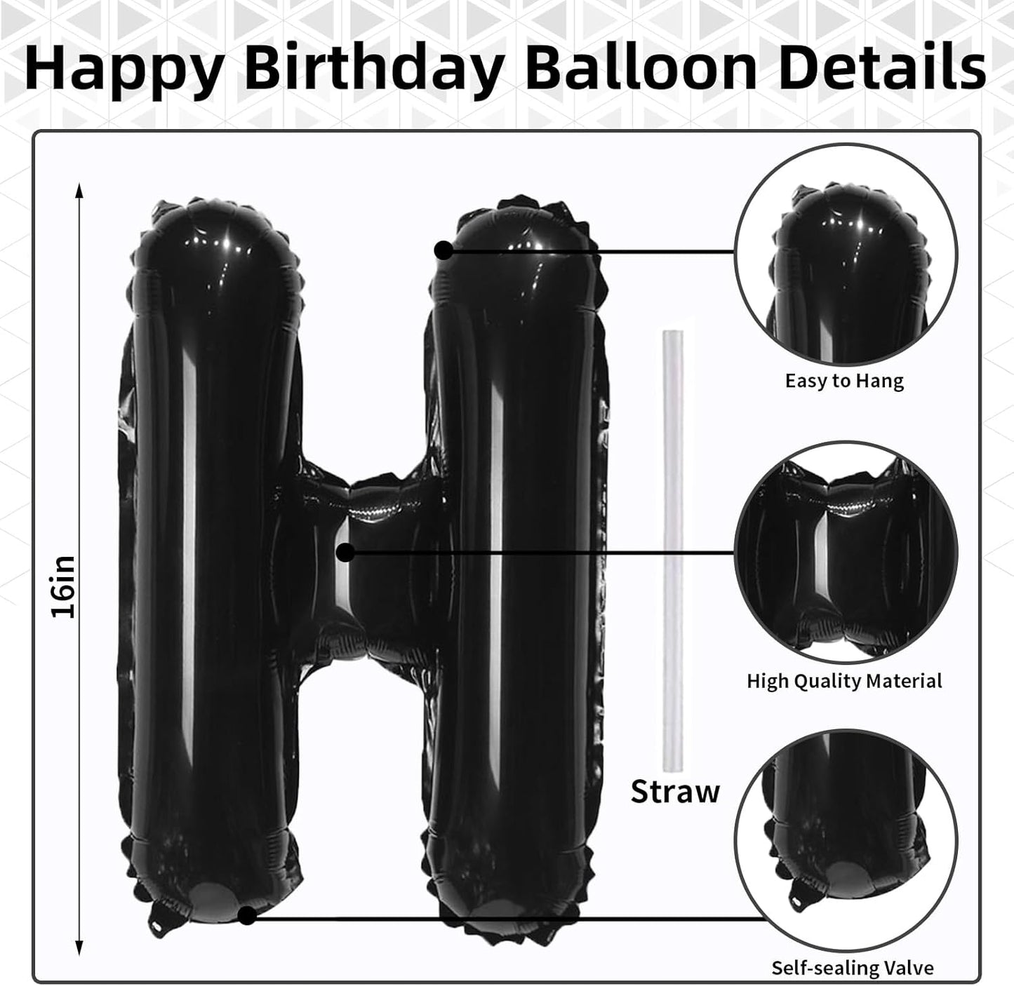 Happy Birthday Balloon Banner Rose Gold, 16 Inch Happy Birthday Foil Black Balloon, Happy Birthday Sign Bunting Banner Self Inflating Letter Balloon for Girls Women Birthday Party Decorations Supplies