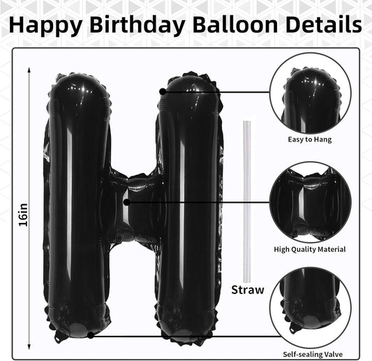 Happy Birthday Balloon Banner Rose Gold, 16 Inch Happy Birthday Foil Black Balloon, Happy Birthday Sign Bunting Banner Self Inflating Letter Balloon for Girls Women Birthday Party Decorations Supplies