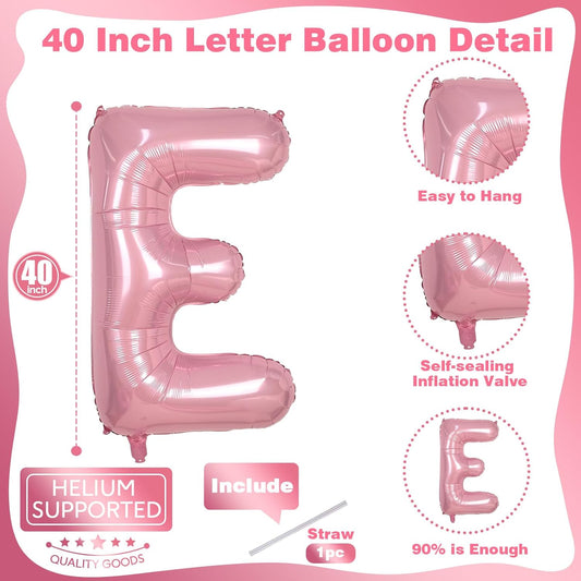 40 Inch Pastel Pink ONE Balloon for 1st Birthday - Light Pink Letters With Ribbon - Baby Pearl Alphabet for Girls First Birthday, 1 Year Old Baby Shower Party Decorations