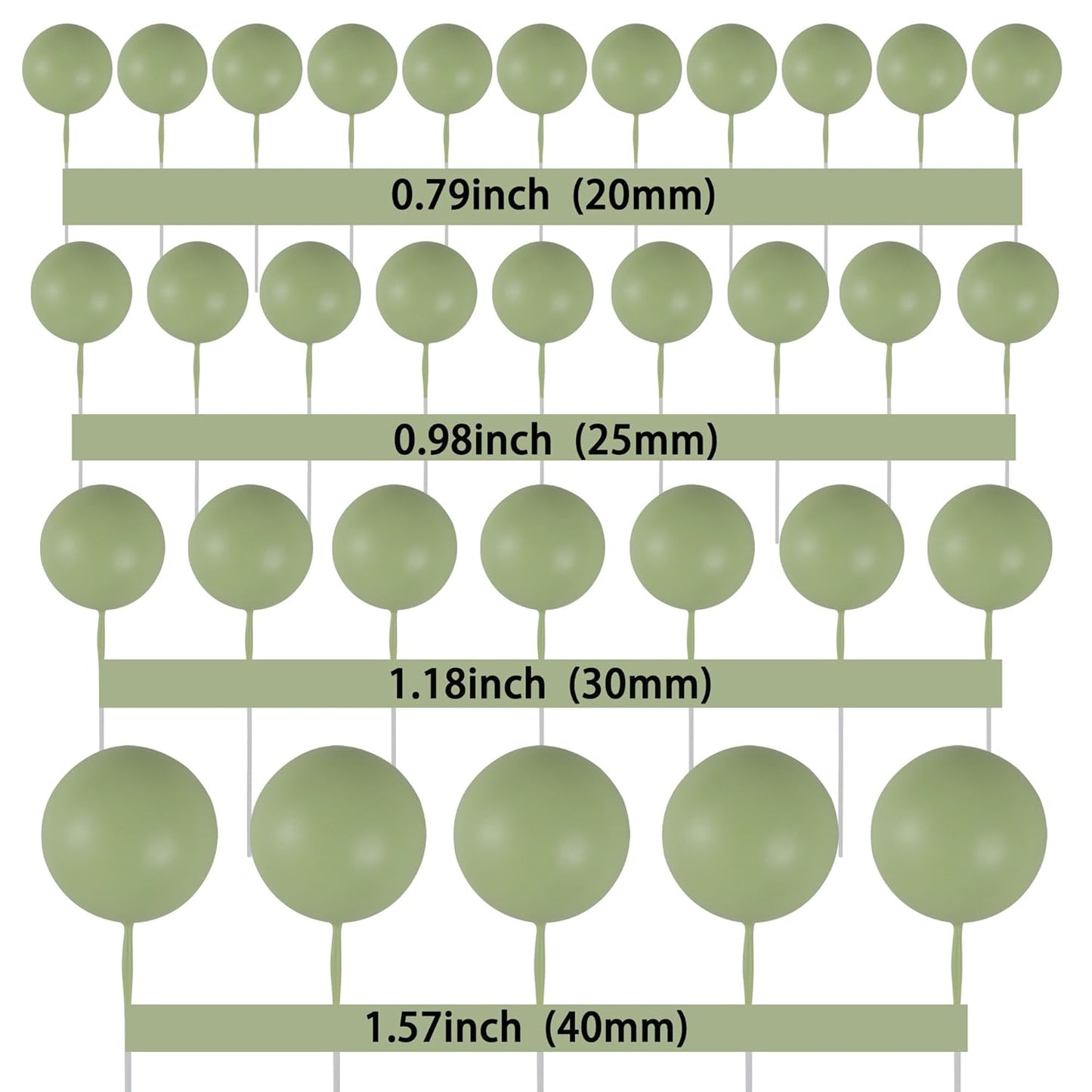 Gyufise 30Pcs Ball Cake Toppers Balls Cupcake Toppers Insert Foam Ball Shaped Cake Picks Mini Balloon Cake Decoration for Wedding Baby Shower Birthday Party Cake Decorations Supplies Matcha Green