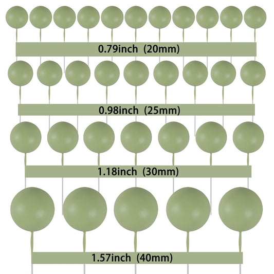 Gyufise 30Pcs Ball Cake Toppers Balls Cupcake Toppers Insert Foam Ball Shaped Cake Picks Mini Balloon Cake Decoration for Wedding Baby Shower Birthday Party Cake Decorations Supplies Matcha Green