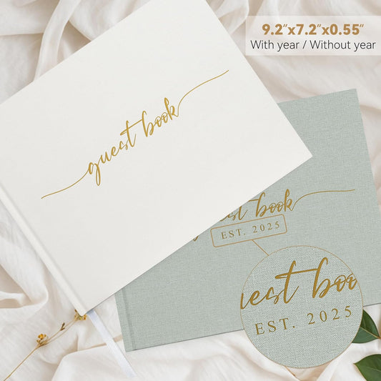Wedding Guest Book with Personalized 2025 Year - Linen Photo Guest Book for Wedding Reception Bridal Shower Guests to Sign - 100 Pages Blank and Lined Acid Free Paper (Sage Green)