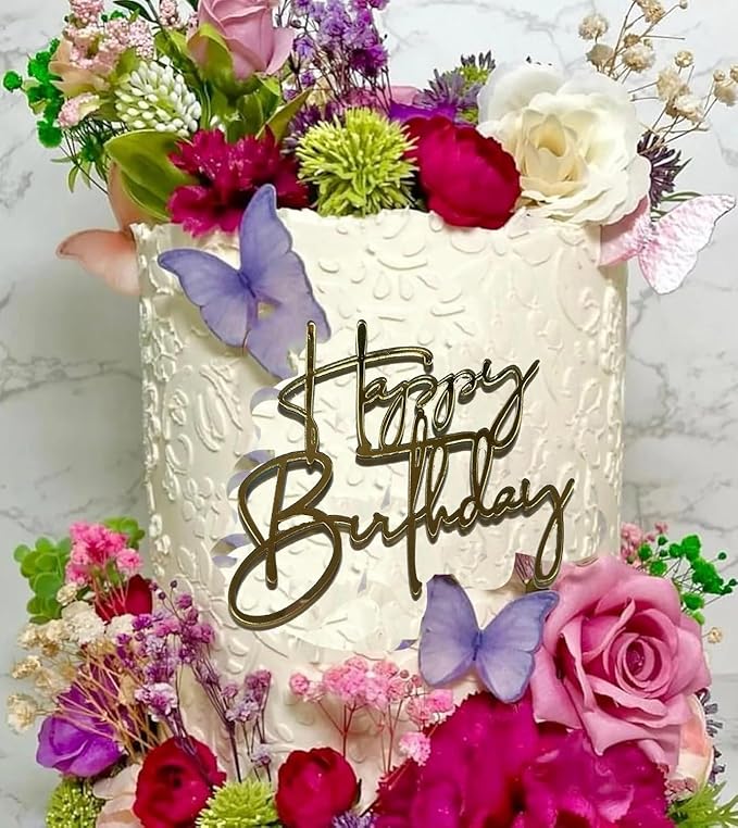Happy Birthday Cake Topper | Customized Name Cake Decoration |Gold Mirror Acrylic Sign Decorations |Happy Birthday Cake Charm Supplies for Birthday Party Cake Dessert
