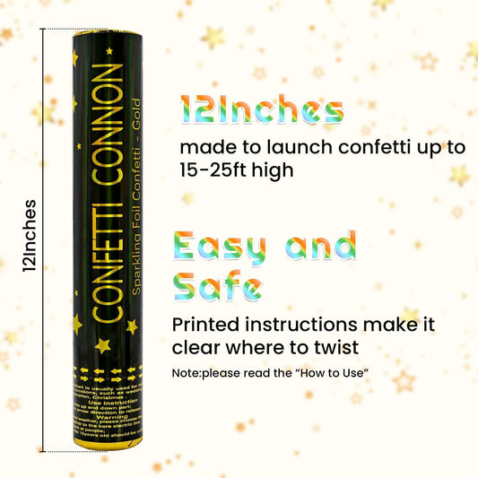Confetti Poppers Gold Confetti Cannon 12Pack Metallic Foil Stars Sequin Golden Confetti Party Poppers Confetti Shooters for Celebration Birthday Wedding 2024Graduation 4th of July New Year Christmas
