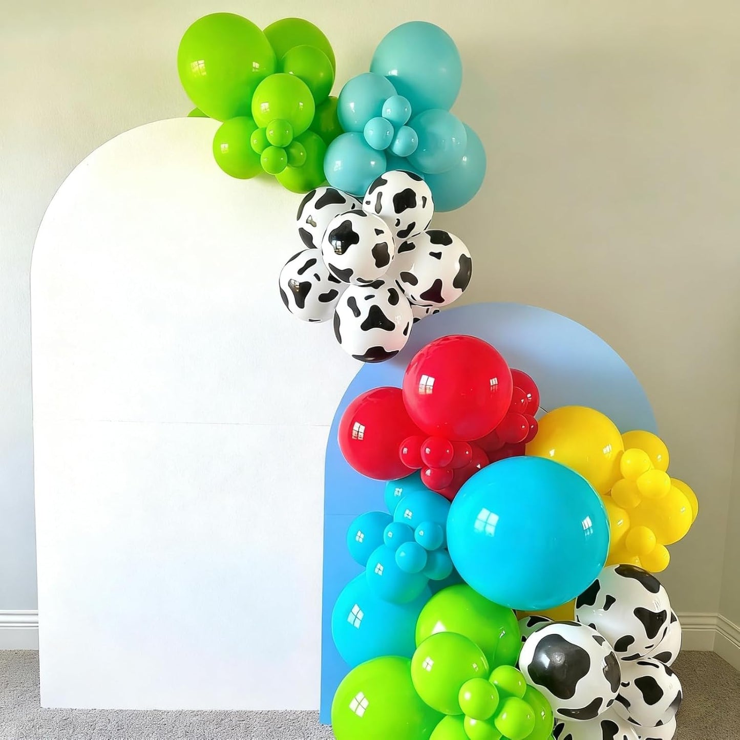 Farm Animal Print Balloon,50Pcs Sky Blue Cloud Balloons Set Red Blue Yellow Green Latex Balloon,for Boys Girls Birthday Party Supplies