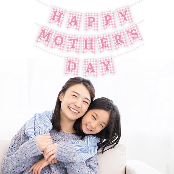 Happy Mother's Day Banner Set Decoration for Mother's Day Party Decorations Backdrop Garland for Mom Mother's Day Glitter Garland Photo Props (Pink)