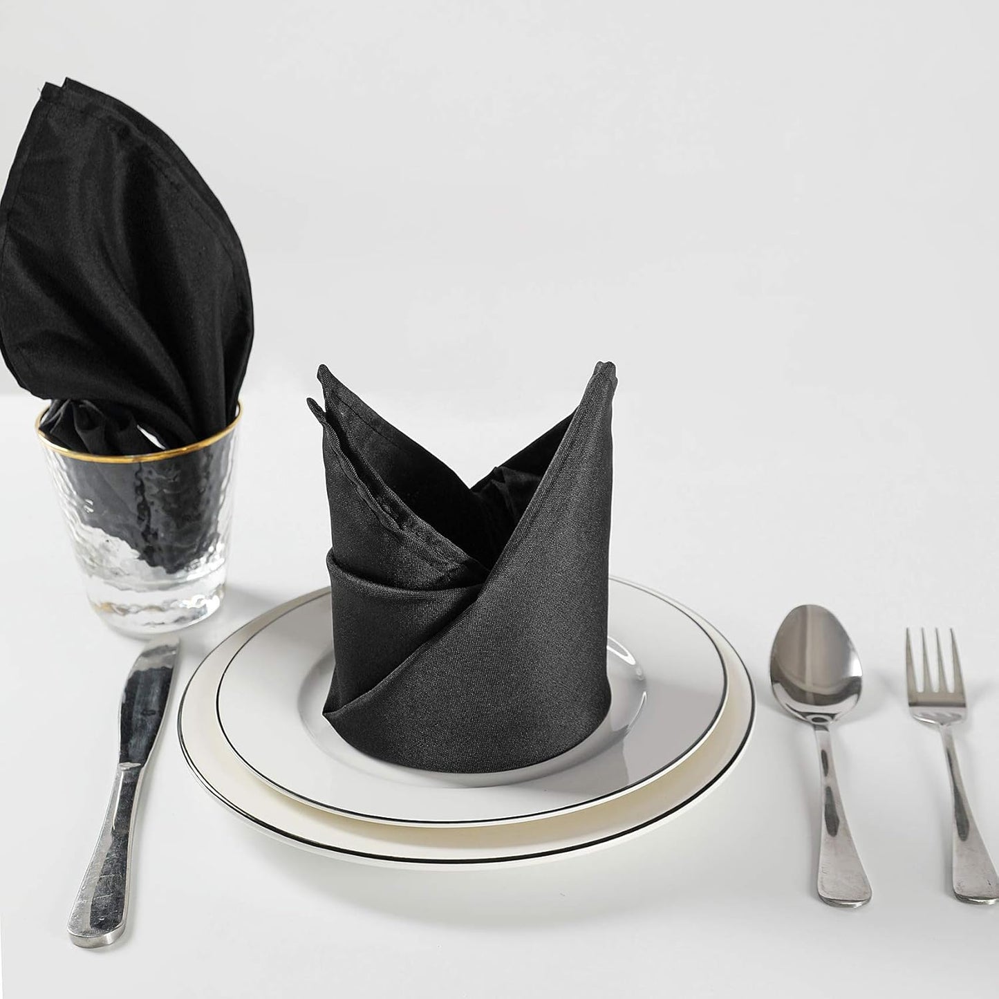Cloth Napkins 17x17 inch Washable Polyester Dinner Napkins Soft Table Napkins for Wedding Party Dining Banquet(Black,50PCS)