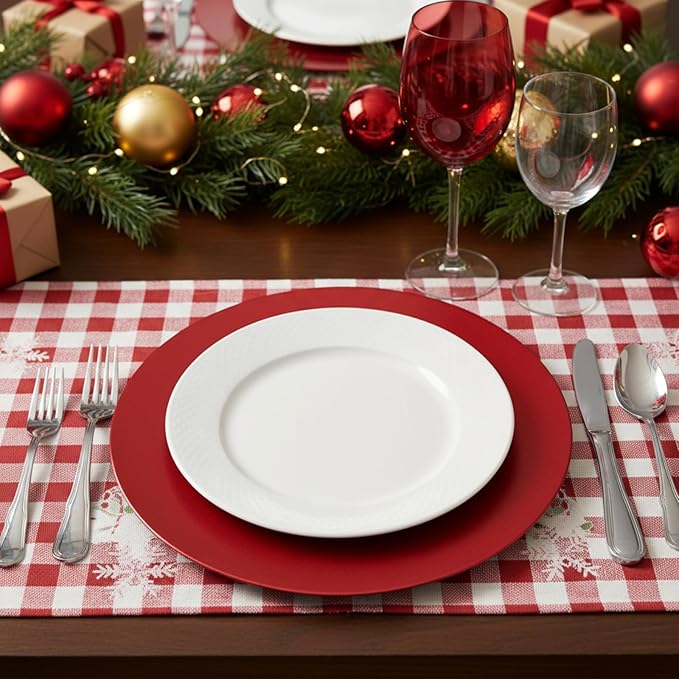 Tanlade 50 Pcs 13 Inch Charger Plates Bulk Round Wedding Chargers Plastic Plate Chargers Dinner Charger Plates for Table Setting Wedding Party Decoration (Red)