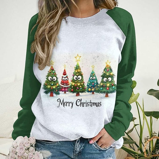 LOAIHA Christmas Sweatshirts for Women Christmas Tree Graphic Shirt Xmas Long Sleeve Merry Christmas Pullover Blouse
