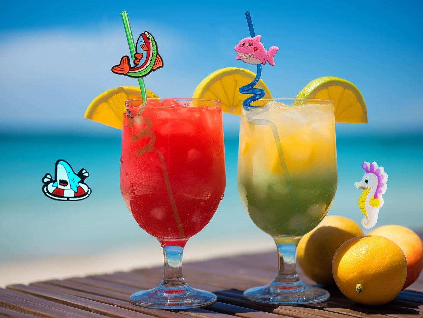 24 Bulk Ocean Aniamls Reusable Plastic Straws, Drink Straws Birthday Summer Activity.Hoilday Student Show Party Supply Favors