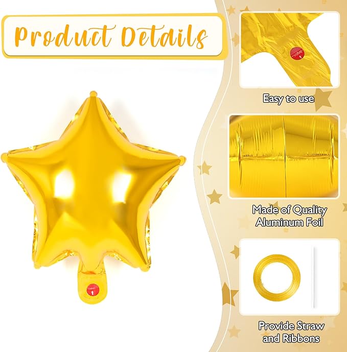 50 Pcs Star Balloons,10 Inch Gold Star Foil Balloons,Stars Shaped Balloon Mylar Helium Balloon for Birthday Party Anniversary Wedding Baby Shower Decorations (10inch-gold)