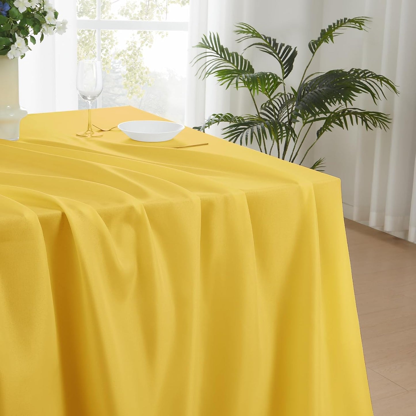 Rectangle Tablecloths 90x132 Inch 2 Pack Yellow Tablecloth Washable Decorative Linen Polyester Table Cloths for Dining Table Banquets Buffet Parties and Wedding