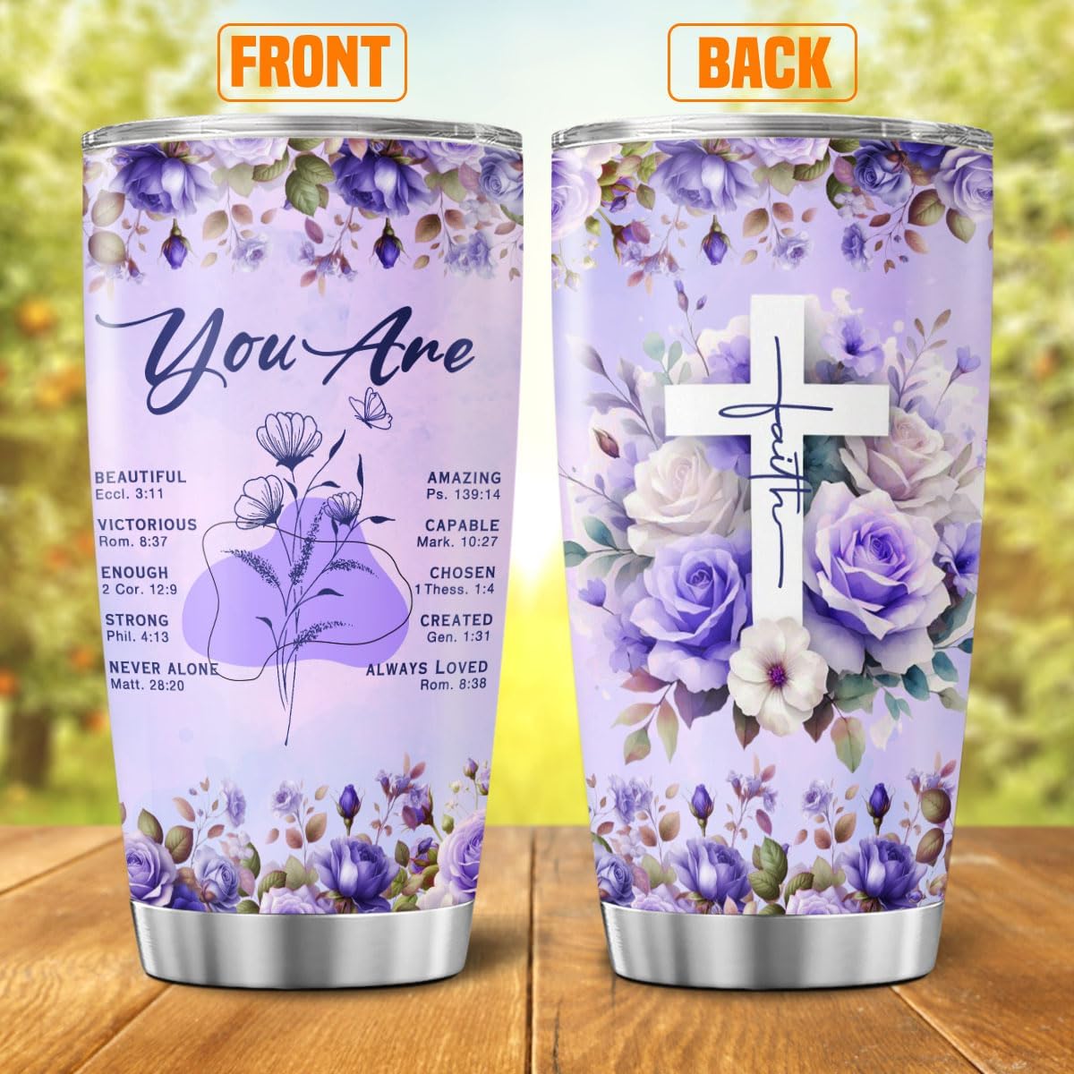 Christian Faith Tumbler for Women with Bible Verses, Inspirational Floral Design, 20oz Stainless Steel Insulated Cup, Religious Gift for Birthday, Encouragement, Spiritual Uplift