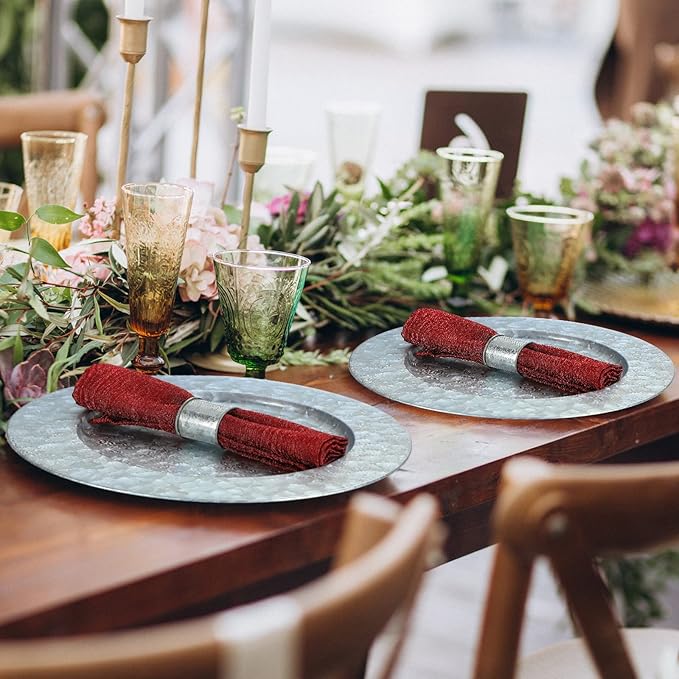 Maxdot 16 Pcs 13 Inches Round Charger Plates Silver Metal Chargers for Dinner Plates Rustic Style Galvanized Charger Plate Farmhouse Modern for Wedding Party Home Table Decoration Kitchen