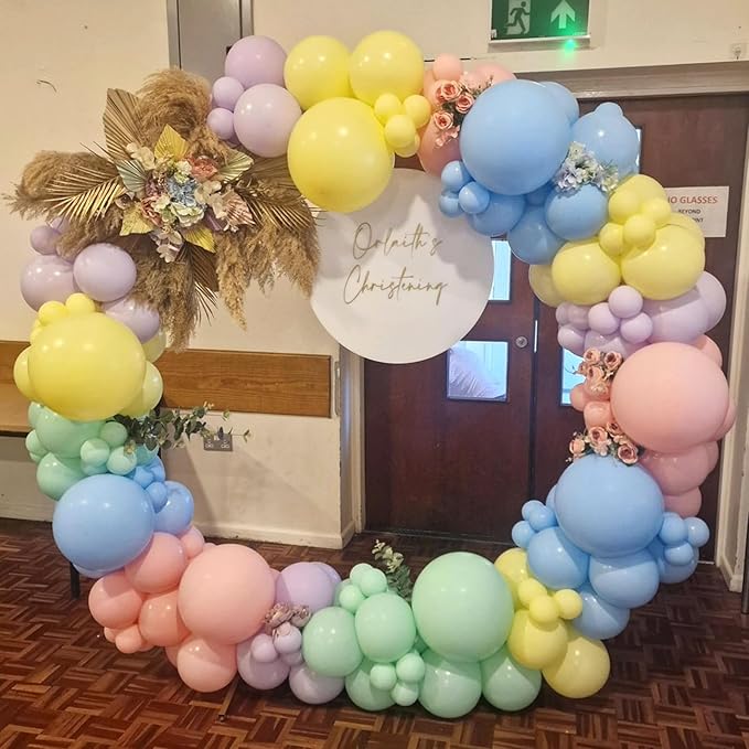150pcs Pastel Rainbow Balloons Arch Kit, Different Sizes 18" 12" 10" 5" Pastel Latex Balloon for Girl's Baby Shower Mother's Day Unicorn Birthday Easter Gender Reveal Decorations