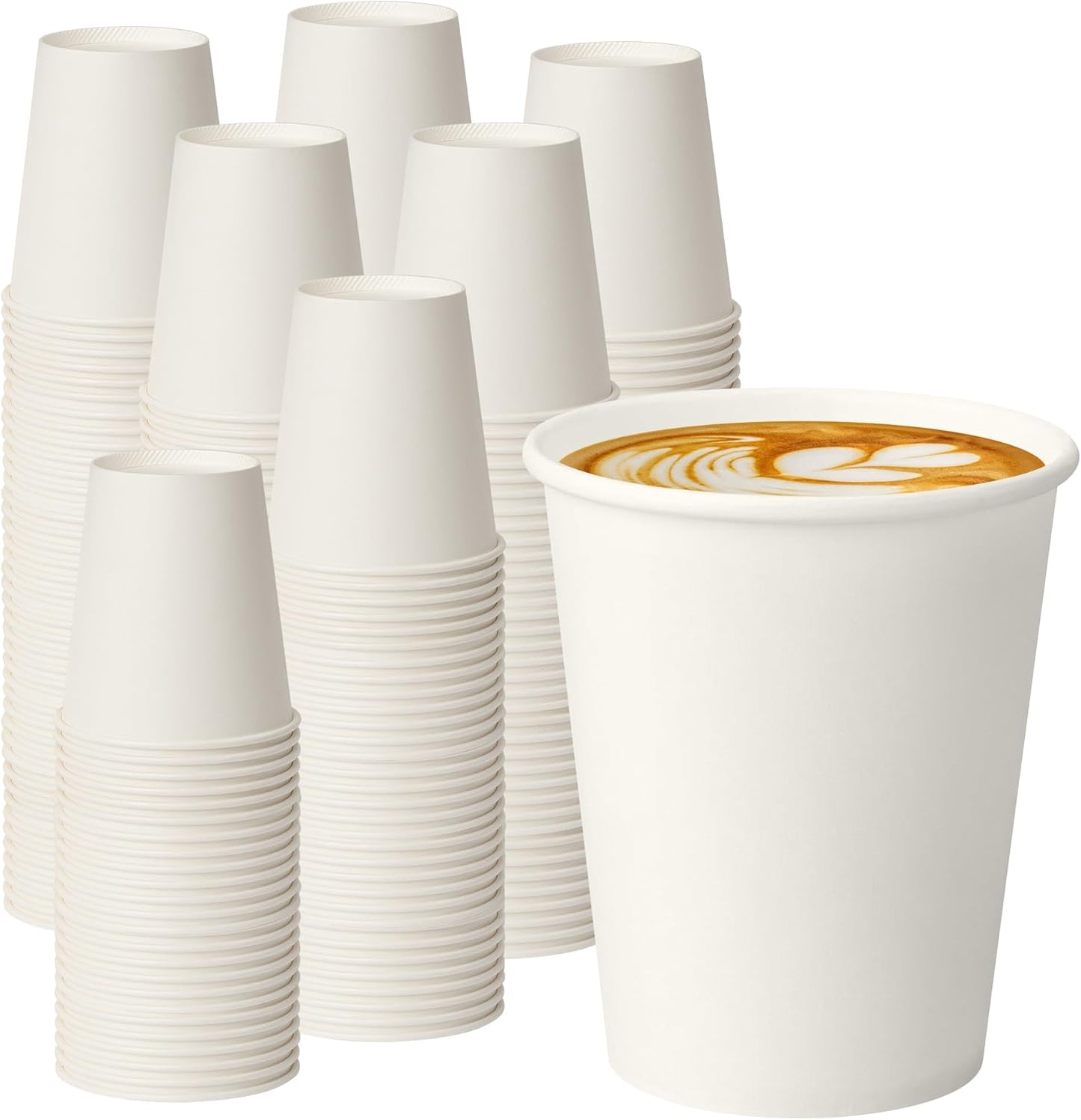 8 oz White Paper Coffee Cups, Disposable Hot Cups for Coffee, Tea, Cocoa, Water, 1000 Pack