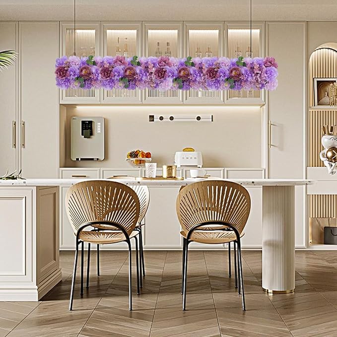 Dinning Table Centerpieces Purple Roses Artificial Flower Arch Panels Silk Floral Swag Flower Rows for Wedding Party Home Dining Table Arrangements