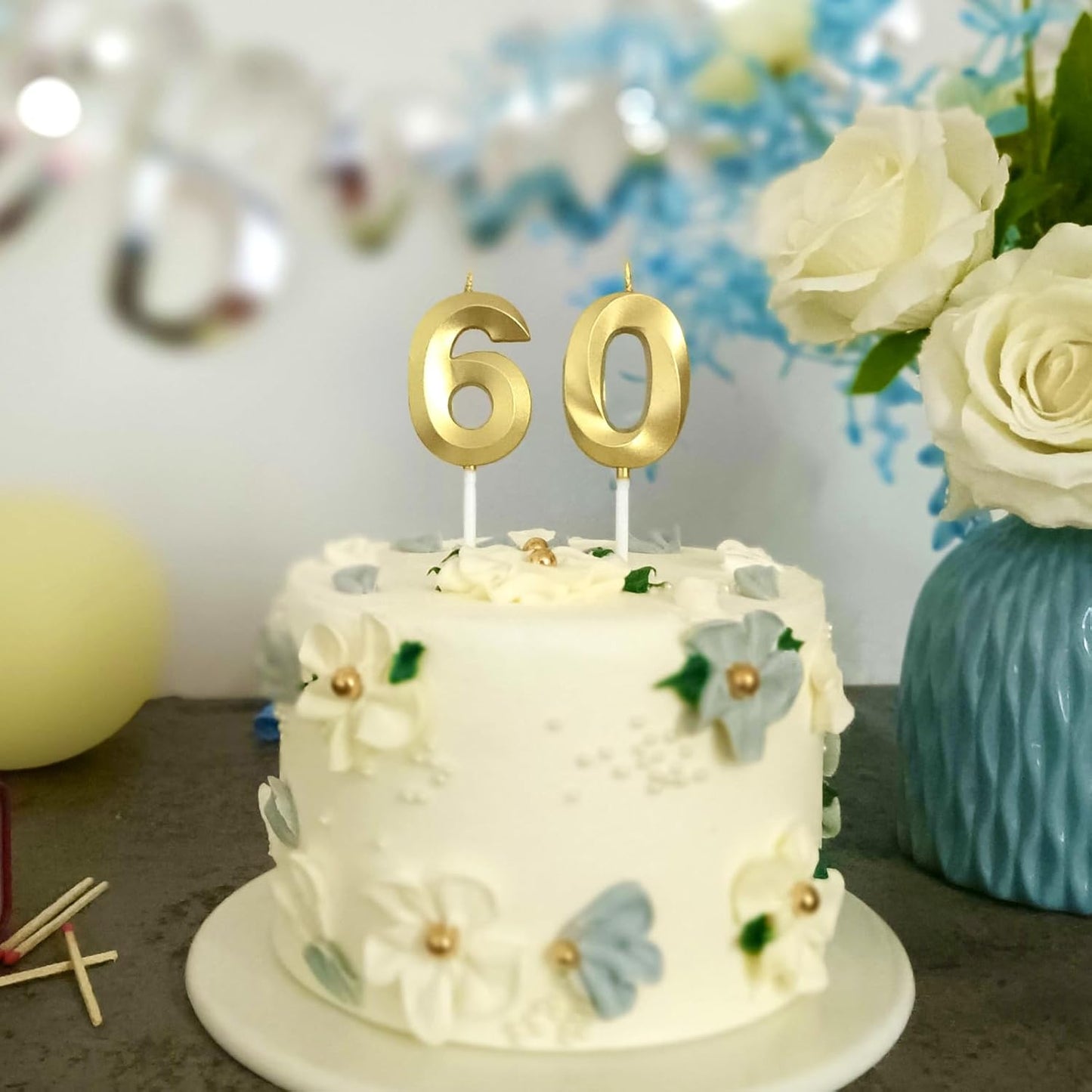 60th Birthday Candles for Cakes Numbers Candle Happy 60 Birthday 3D Designed Wedding Anniversary Party Cake Topper Decorations (60, Gold)