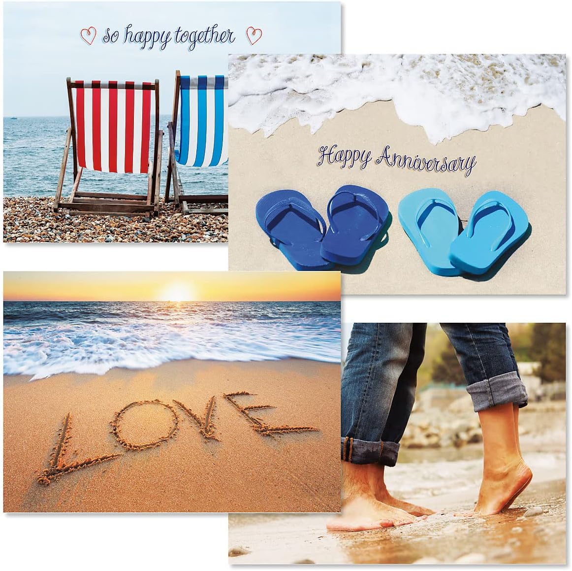 Paradise Anniversary Cards - Set of 8 (4 designs), Large 5" x 7" Wedding Anniversary Cards with White Envelopes