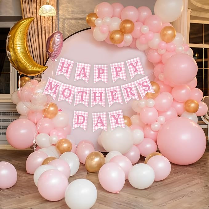 Happy Mother's Day Banner Set Decoration for Mother's Day Party Decorations Backdrop Garland for Mom Mother's Day Glitter Garland Photo Props (Pink)