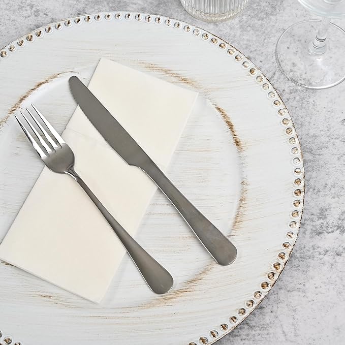 24 Pcs Vintage White Charger Plates Bulk, 13" Round Beaded Plate, Decorative Dinner Plastic Table Chargers for Wedding, Holiday Party, Baby Shower, Event Decoration